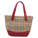 BURBERRY Nova Check Hand Bag Canvas Beige Red Auth 199497A-3