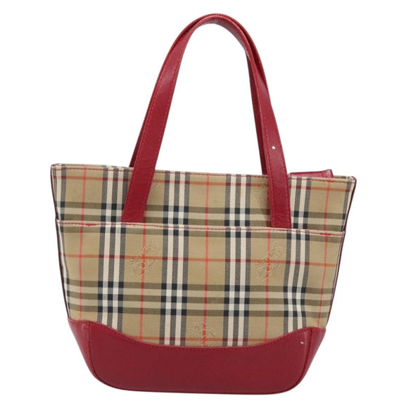 BURBERRY Nova Check Hand Bag Canvas Beige Red Auth 199497A