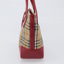 BURBERRY Nova Check Hand Bag Canvas Beige Red Auth 199497A-4