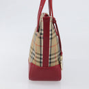BURBERRY Nova Check Hand Bag Canvas Beige Red Auth 199497A-5