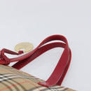 BURBERRY Nova Check Hand Bag Canvas Beige Red Auth 199497A-8