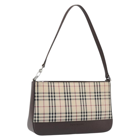 BURBERRY Nova Check Shoulder Bag Canvas Beige Silver Auth 199499A