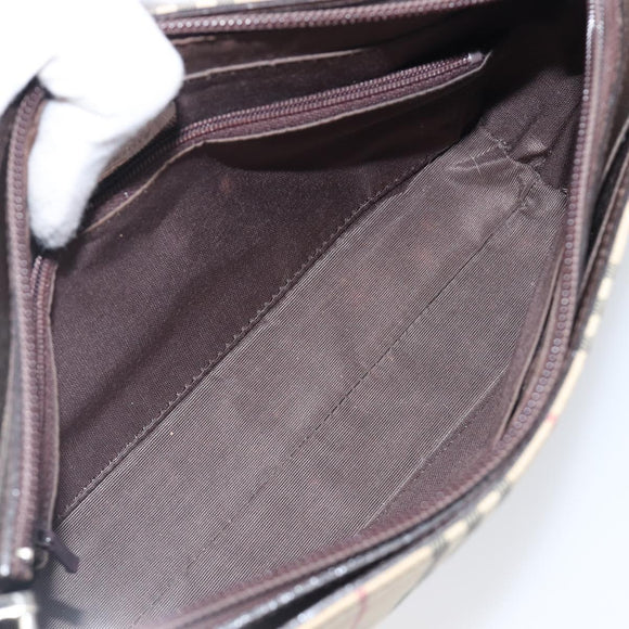 BURBERRY Nova Check Shoulder Bag Canvas Beige Silver Auth 199499A