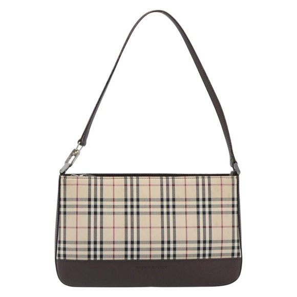 BURBERRY Nova Check Shoulder Bag Canvas Beige Silver Auth 199499A