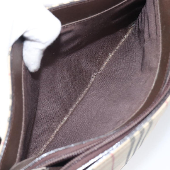 BURBERRY Nova Check Shoulder Bag Canvas Beige Silver Auth 199499A