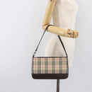 BURBERRY Nova Check Shoulder Bag Canvas Beige Silver Auth 199499A-23