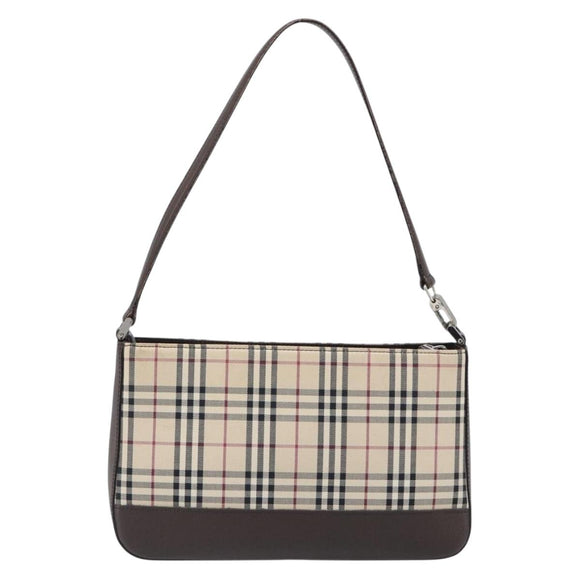 BURBERRY Nova Check Shoulder Bag Canvas Beige Silver Auth 199499A