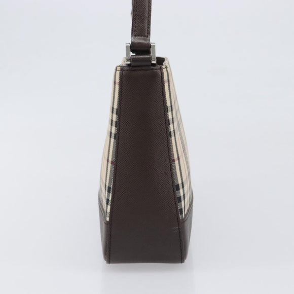 BURBERRY Nova Check Shoulder Bag Canvas Beige Silver Auth 199499A