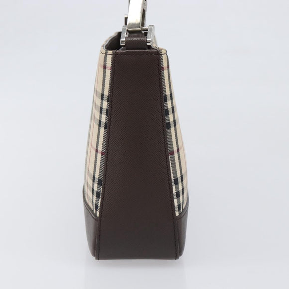 BURBERRY Nova Check Shoulder Bag Canvas Beige Silver Auth 199499A