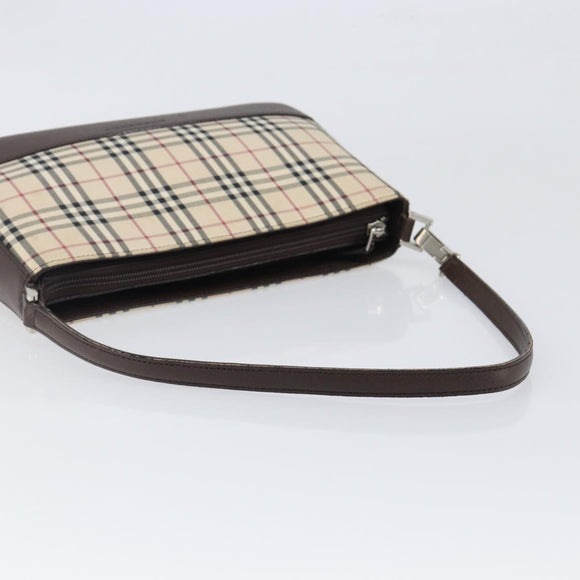 BURBERRY Nova Check Shoulder Bag Canvas Beige Silver Auth 199499A