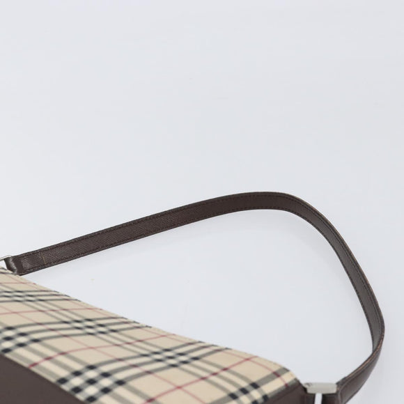 BURBERRY Nova Check Shoulder Bag Canvas Beige Silver Auth 199499A