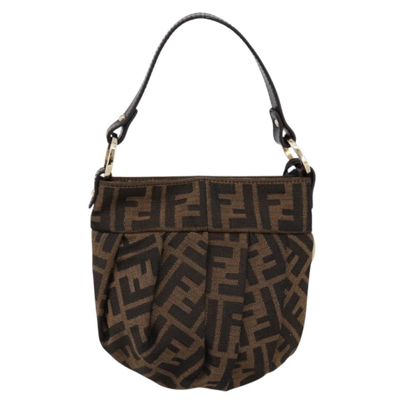 FENDI Zucca Canvas Hand Bag Brown Gold Tone 8BK044 Auth 199502V