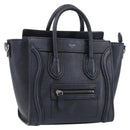 CELINE Luggage Nano Shopper Hand Bag Leather Navy Silver Auth 199504-1