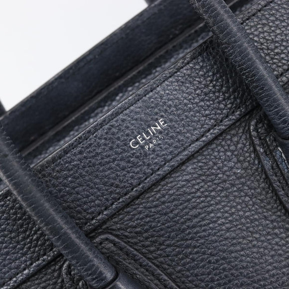 CELINE Luggage Nano Shopper Hand Bag Leather Navy Silver Auth 199504