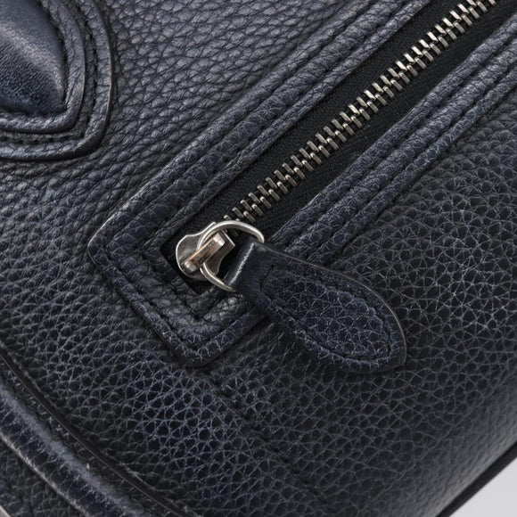 CELINE Luggage Nano Shopper Hand Bag Leather Navy Silver Auth 199504
