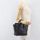 CELINE Luggage Nano Shopper Hand Bag Leather Navy Silver Auth 199504-25