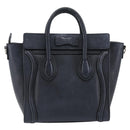CELINE Luggage Nano Shopper Hand Bag Leather Navy Silver Auth 199504-2