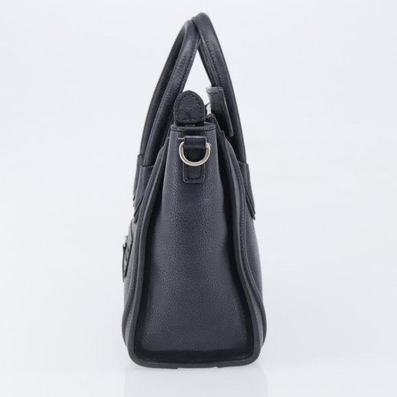 CELINE Luggage Nano Shopper Hand Bag Leather Navy Silver Auth 199504