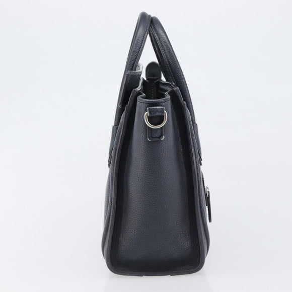 CELINE Luggage Nano Shopper Hand Bag Leather Navy Silver Auth 199504