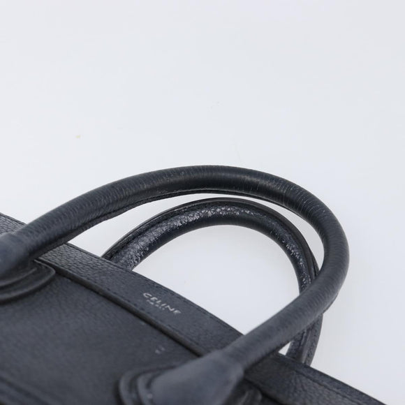 CELINE Luggage Nano Shopper Hand Bag Leather Navy Silver Auth 199504