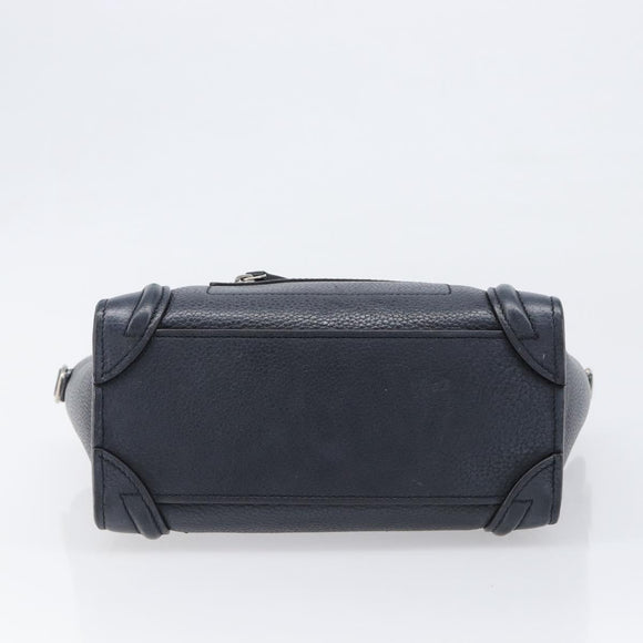 CELINE Luggage Nano Shopper Hand Bag Leather Navy Silver Auth 199504