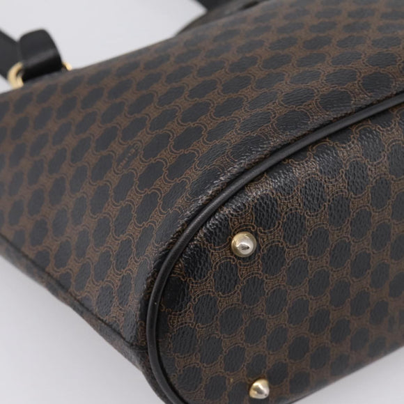 CELINE Macadam Shoulder Bag PVC Leather Black Gold Tone Auth 199507A