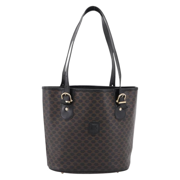 CELINE Macadam Shoulder Bag PVC Leather Black Gold Tone Auth 199507A