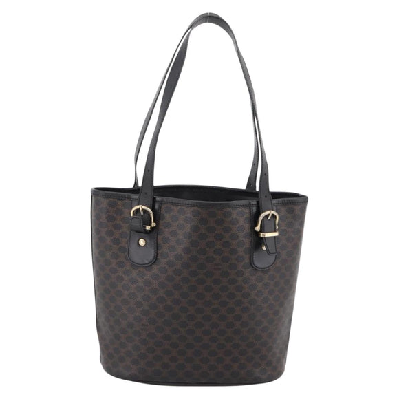 CELINE Macadam Shoulder Bag PVC Leather Black Gold Tone Auth 199507A