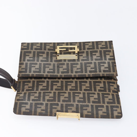 FENDI Zucca Canvas Shoulder Bag Brown Gold Tone Auth 199508A