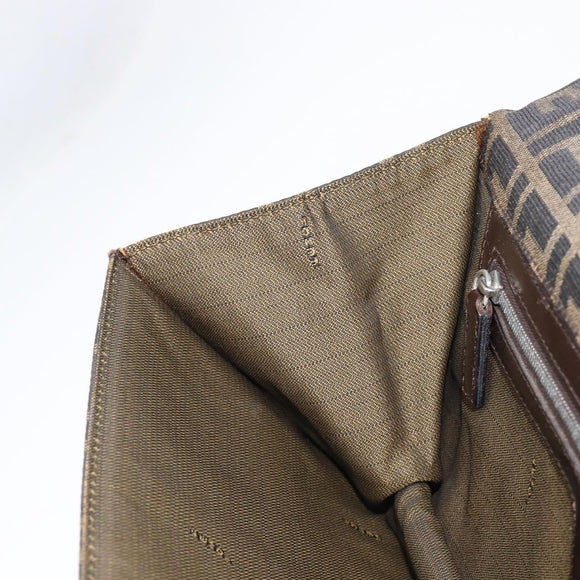 FENDI Zucca Canvas Shoulder Bag Brown Gold Tone Auth 199508A