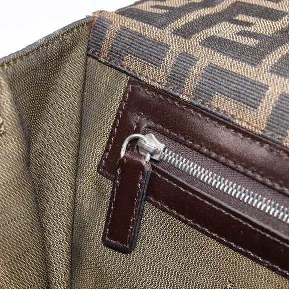 FENDI Zucca Canvas Shoulder Bag Brown Gold Tone Auth 199508A