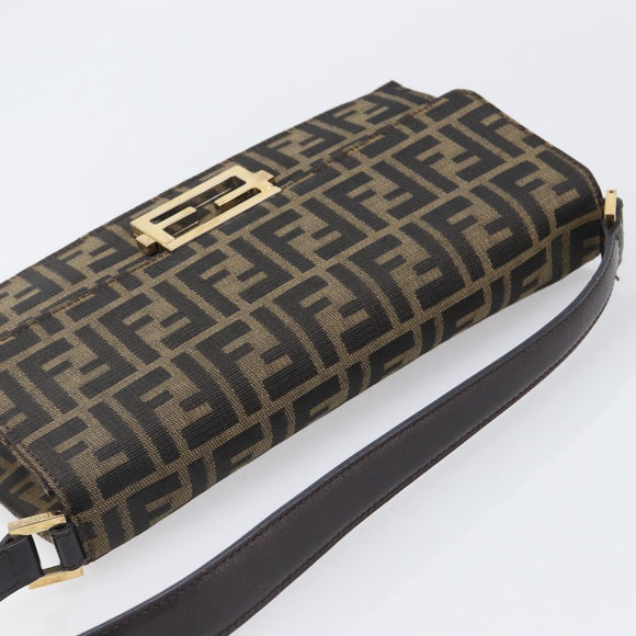 FENDI Zucca Canvas Shoulder Bag Brown Gold Tone Auth 199508A