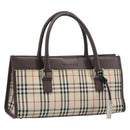 BURBERRY Nova Check Hand Bag Canvas Beige Silver Auth 199509A-1