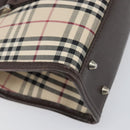 BURBERRY Nova Check Hand Bag Canvas Beige Silver Auth 199509A-16