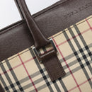 BURBERRY Nova Check Hand Bag Canvas Beige Silver Auth 199509A-17