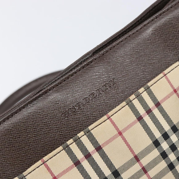 BURBERRY Nova Check Hand Bag Canvas Beige Silver Auth 199509A