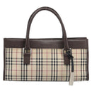 BURBERRY Nova Check Hand Bag Canvas Beige Silver Auth 199509A-13
