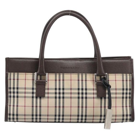 BURBERRY Nova Check Hand Bag Canvas Beige Silver Auth 199509A