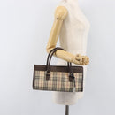 BURBERRY Nova Check Hand Bag Canvas Beige Silver Auth 199509A-24