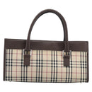 BURBERRY Nova Check Hand Bag Canvas Beige Silver Auth 199509A-2