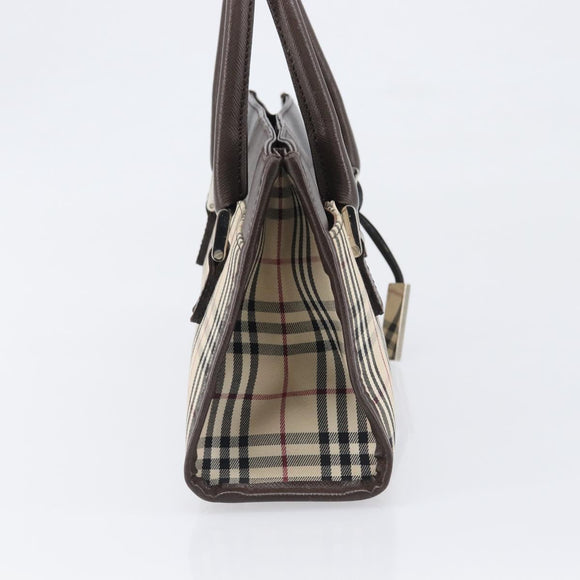 BURBERRY Nova Check Hand Bag Canvas Beige Silver Auth 199509A