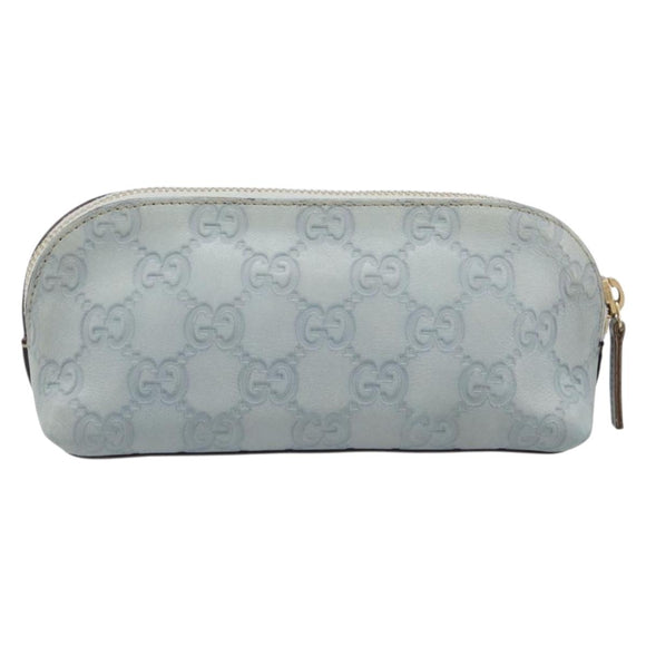 GUCCI GuccissimaGG Pouch Leather Light Blue Gold Tone 141811 Auth 199511