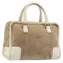 LOEWE Amazonas Hand Bag Suede Beige Gold Tone Auth 199514A-1
