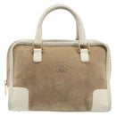LOEWE Amazonas Hand Bag Suede Beige Gold Tone Auth 199514A-13