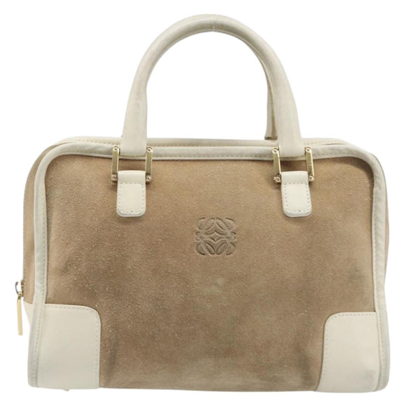 LOEWE Amazonas Hand Bag Suede Beige Gold Tone Auth 199514A