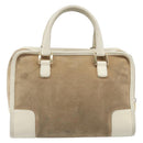 LOEWE Amazonas Hand Bag Suede Beige Gold Tone Auth 199514A-2