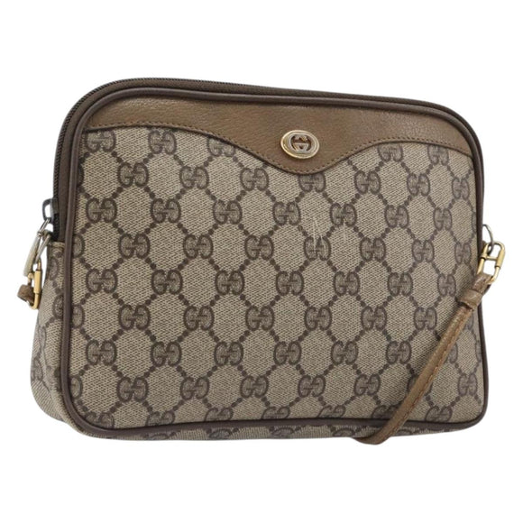 GUCCI GG Supreme Shoulder Bag PVC Beige Gold Tone 116 02 068 Auth 199516