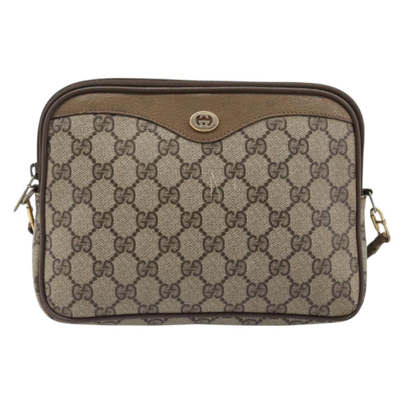 GUCCI GG Supreme Shoulder Bag PVC Beige Gold Tone 116 02 068 Auth 199516