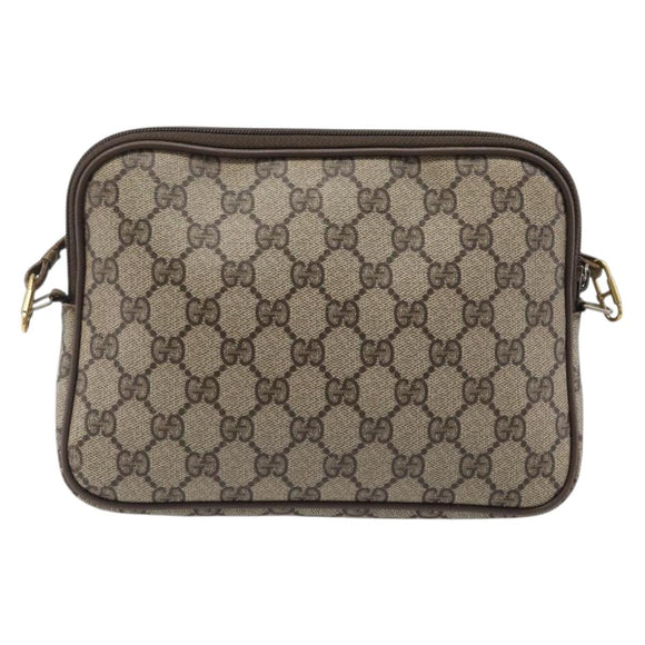 GUCCI GG Supreme Shoulder Bag PVC Beige Gold Tone 116 02 068 Auth 199516