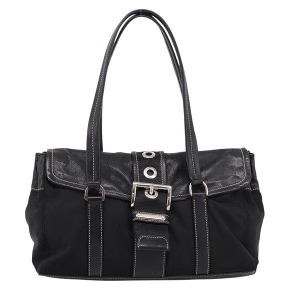 PRADA Shoulder Bag Nylon Black Silver Auth 199517V